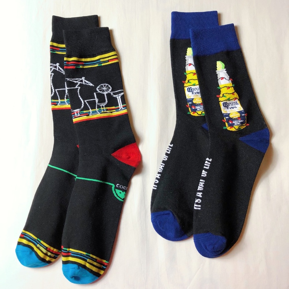 2 Pairs of New Socks of Cocktail & Corona Beer